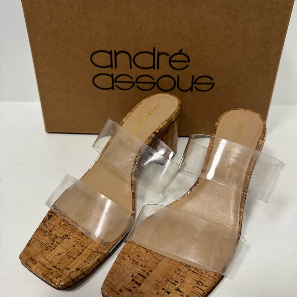Andre Assous Cork Block Heel Sandals with Clear Straps
